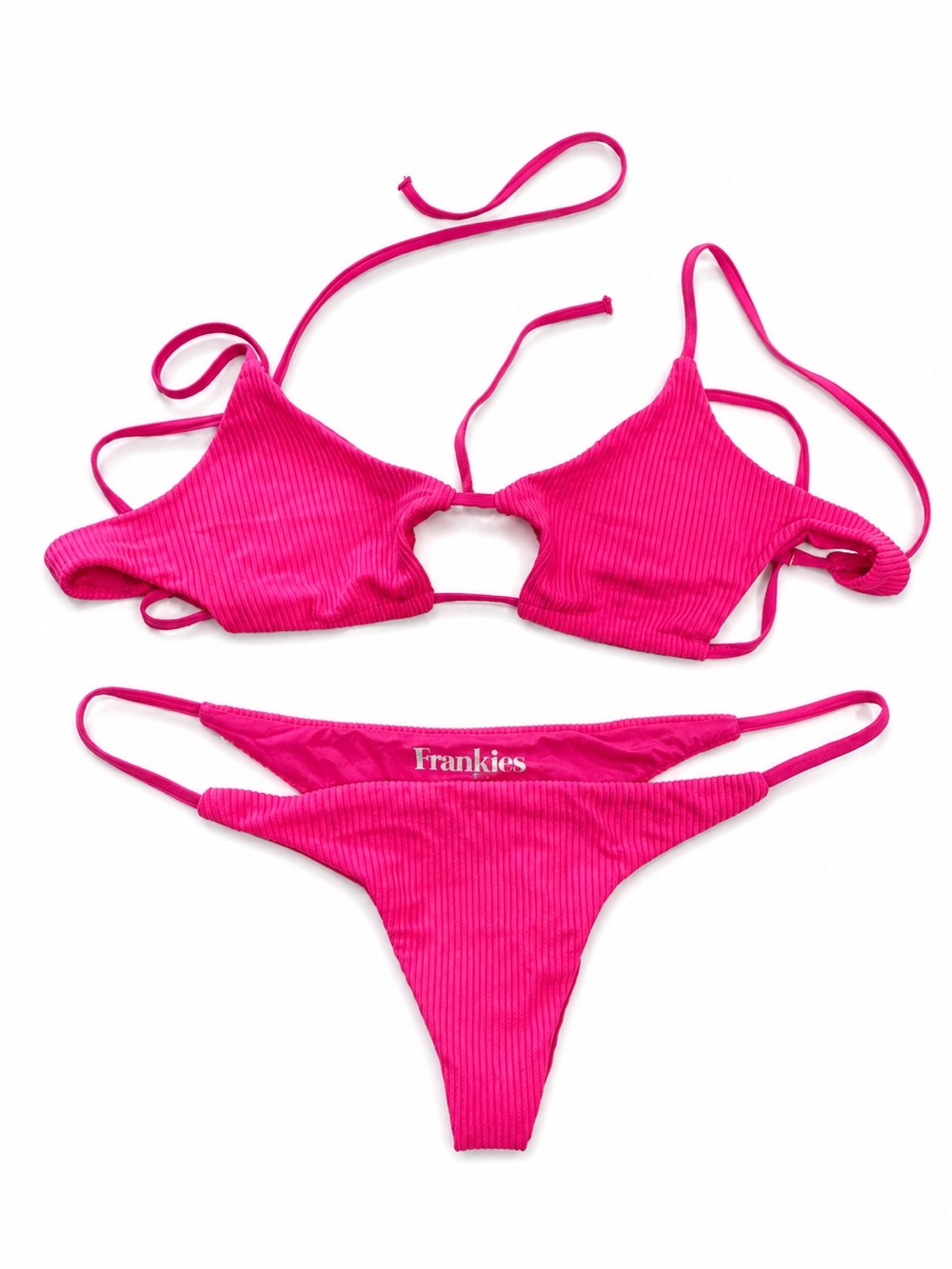 Frankie's Bikinis Hot Pink Ribbed Triangle Bikini Set